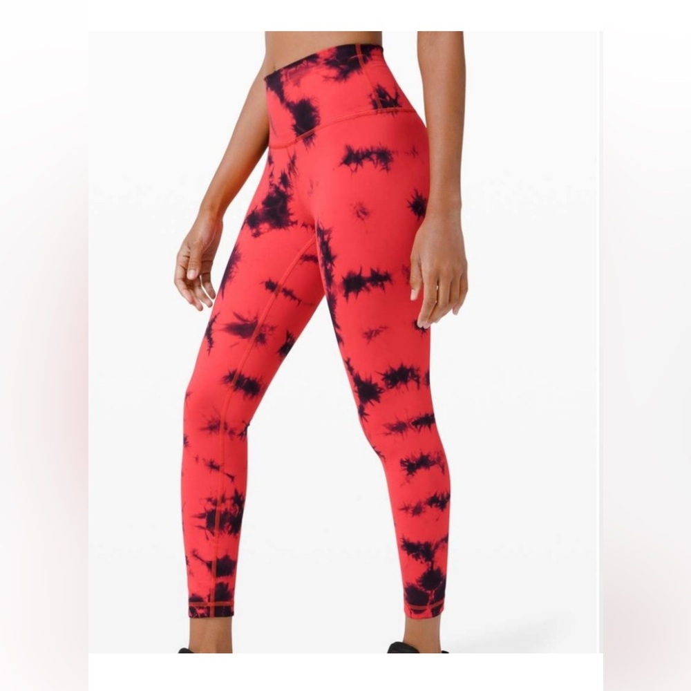 lululemon athletica High Rise tights carnation Red with Tie-Dye Pattern